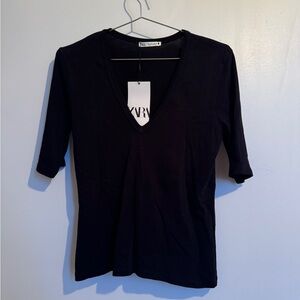 Zara Elegant Black V-Neck Blouse